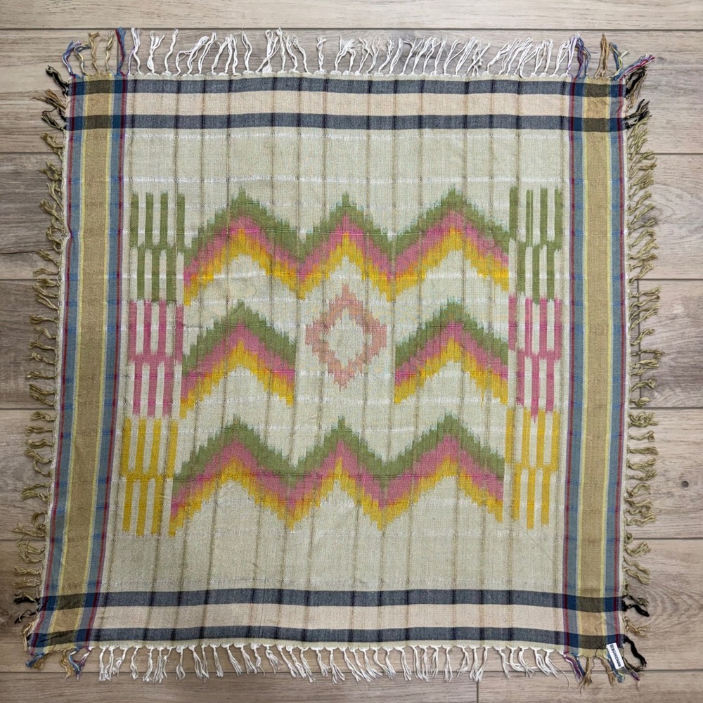 Ben‎ Goodman Multi Color Ikat Chevron Plaid Square Fringed Rayon Scarf India
